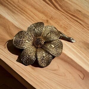 Vintage Gold Tone Textured Flower Statement Brooch
